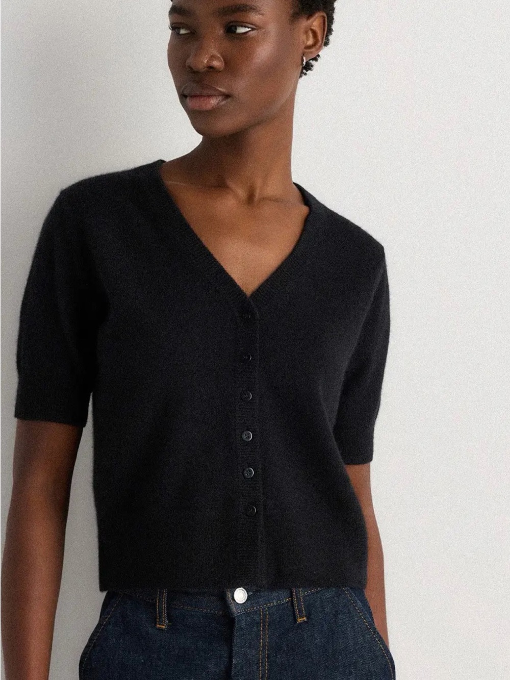 Like New Minnierose Cashmerere button front sweater Black sz XS Short sleeve
